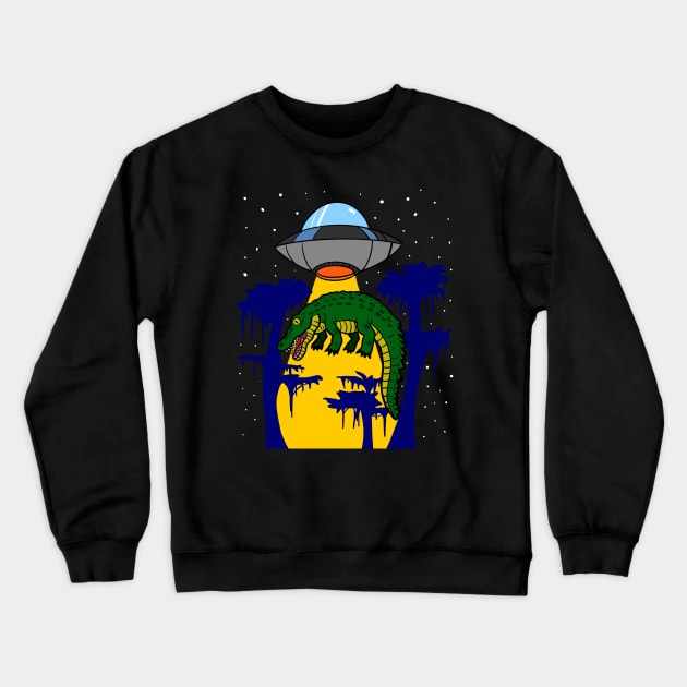 Alligator Being Abducted by UFO Crewneck Sweatshirt by SNK Kreatures